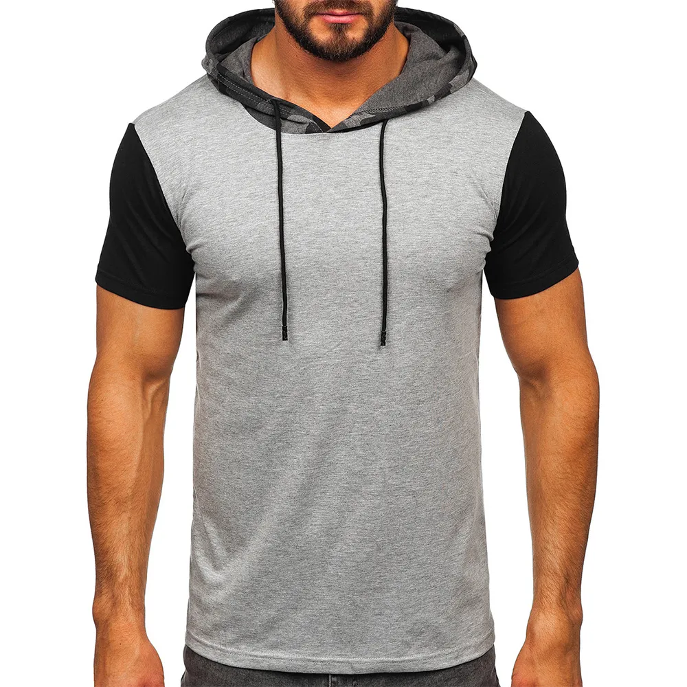 Moletom com capuz de manga curta de alta qualidade 100% algodão com capuz camiseta masculina Streetwear com capuz para treino de academia