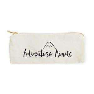 Adventure Awaits Fashionable Cotton Canvas Pencil <b>Case</b> Travel Pouch Oxford Cloth <b>Makeup</b> Bag Zipper Handled Portable Stylish - Product Image 1