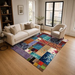 RUGS DEPOT LXDP-0263 Wholesale Multicolor Neutral Ethnic Kilim Digital Printed Machine Washable Chenille Area Rug Non <b>Slip</b> - Product Image 2