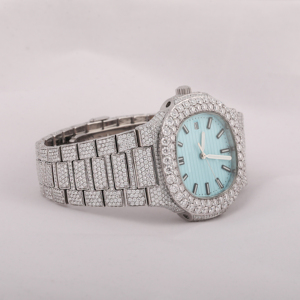 Reloj de pulsera de diamantes Moissinatie para mujer con esfera azul numérica, reloj de diseño loco de mano personalizado de lujo, reloj completamente helado - Product Image 2