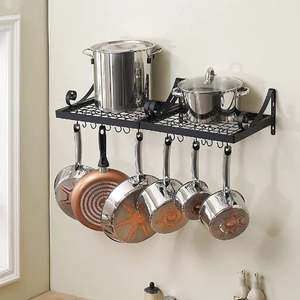 ชั้นวางหม้อสำหรับฝาหม้อและที่แขวนกระทะราวแขวนติดผนังชั้นวางของในครัวดีไซน์ใหม่ที่ดีที่สุด - Product Image 3