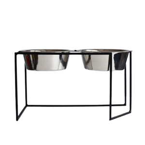 Support en fer noir de qualité supérieure avec deux mangeoires pour animaux de compagnie en acier pour animaux de compagnie nourriture/eau servant des bols d'alimentation pour animaux de compagnie - Product Image 1