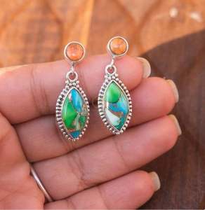 Orange Oyster Copper <b>Turquoise</b> & Green Blue Copper <b>Turquoise</b> <b>Stud</b> EarringsHandmade <b>Stud</b> <b>Earrings</b> Gift By Exporter - Product Image 3