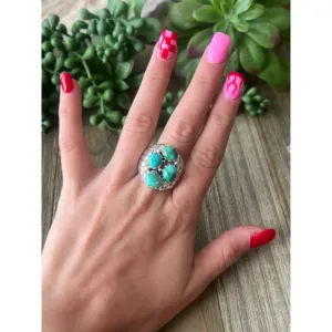 Sonoran <b>Turquoise</b> Sterling Silver <b>Ring</b> Size 10.5-Navajo Handcrafted Boho Statement Jewelry - Product Image 2
