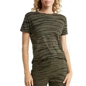 베스트 셀러 여성 티셔츠 반소매 라운드 넥 티셔츠 여성 의류 면 얼룩말 프린트 티셔츠