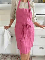 Tablier de cuisine et de jardinage en lin blanc lavé, style européen, à couverture intégrale, doux, avec poche, pour femmes et hommes