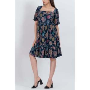 Vestido Mini de Rayón con Cuello Cuadrado para Verano, Tallas XS-XL, Transpirable, Estilo Vintage, Cintura Imperio, Forro Sólido, Ideal para Fiestas y Salidas Nocturnas - Product Image 2