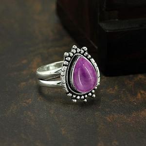 Bague en améthyste naturelle plaquée rhodium, faite à la main, en argent sterling 925, forme poire bleue, bijoux en argent estampés - Product Image 2