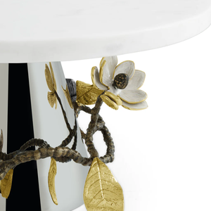 Elegante Soporte para Tartas de Aluminio Blanco Hecho a Mano, Ecológico, con Detalles Florales en Dorado y Negro, Pedestal Premium para Postres para Bodas y Eventos Especiales - Product Image 5