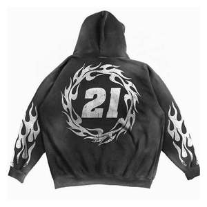 Ensemble survêtement streetwear personnalisé pour homme, avec sweat à capuche et pantalon évasé, imprimé 3D en relief, délavé à l'acide et effet soleil délavé - Product Image 3