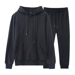 Traje de sudor unisex negro sin capucha Cremallera Serigrafía Personalizar colores Traje de sudor Traje de sudadera ajustado 2 piezas 2025 - Product Image 1