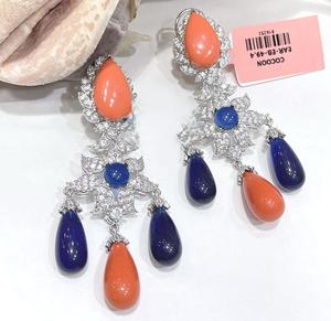 Boucles d'oreilles ethniques de qualité supérieure, finition argentée, pierres semi-précieuses, collection pour femmes et filles, pour les mariages - Product Image 1