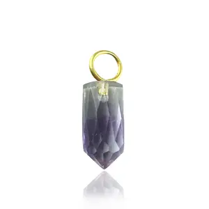 925 Sterling Silver Faceted Point Spike Shape Amethyst Gemstone Wire Drilled Charm Pendant Necklace Jewelry