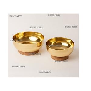 Ensemble de 3 bols à dessert de tailles différentes, forme ronde, en bois décoratif avec support en aluminium par Home Arts - Product Image 4