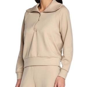 2024 vente en gros OEM personnalisé surdimensionné de haute qualité femmes survêtement ensemble demi fermeture éclair 2 pièces ensembles haut court sweats à capuche et jogger ensemble - Product Image 6
