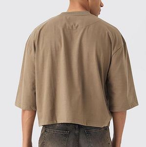 Camisetas recortadas de algodón 100% de peso pesado de alta calidad, Camiseta holgada de talla grande con logotipo bordado y estampado de gran tamaño para hombres - Product Image 2