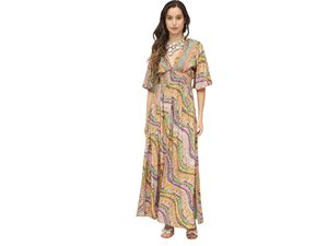 Robe d'été en soie sans manches A-Line col en V motif imprimé vintage lavable durable tissé longueur au sol taille haute naturelle - Product Image 6