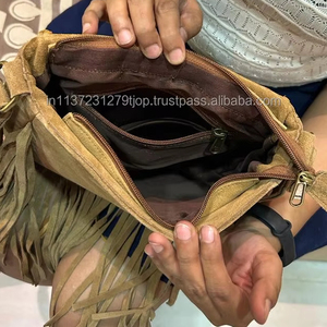 Sac à franges en cuir de vachette et daim produits en gros sac à main à bandoulière et bandoulière en cuir de haute qualité pour femmes avec pierre turquoise - Product Image 6