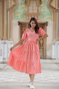 Robe mi-longue en coton 100% à imprimé floral naturel, imprimé à la main, vêtement décontracté, respirant, écologique, robe d'été pour femmes - Product Image 6