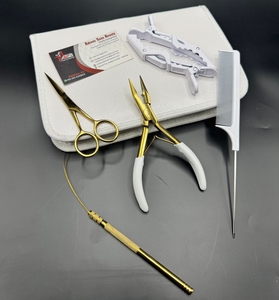 Gold Stainless Steel Hair Extension Tools <b>Kit</b> Including Micro Link Silicon <b>Beads</b> Pliers Scissors Loop for Human Hair Extensions - Product Image 5