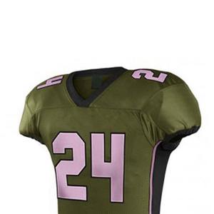 Uniforme de football américain personnalisé vert olive noir avec numéro rose sur le maillot et pantalon, tenue de protection pour les sports d'équipe - Product Image 4