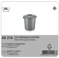 Afossa AK 216 Grand bac de rangement ovale en plastique gris de 35 L, robuste, écologique, avec couvercle, pour usage extérieur, bureau, maison, déchets