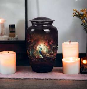 Peacock Cremation Urn <b>for</b> Human <b>Ashes</b> Urn 10-Inch Funeral Forest Theme Decorative Peaceful Whimsical Bird Urn - Product Image 2