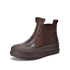 Bottines en cuir pour femmes à talon carré avec fermeture éclair latérale, bottes courtes décontractées et élégantes pour femmes, bottes en cuir montantes élégantes pour femmes - Product Image 4