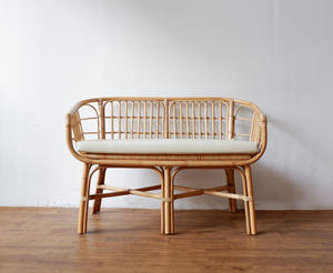 Banco de ratán natural artesanal de 2 plazas con cojín | Diseño minimalista para uso en interiores y patios - Product Image 3