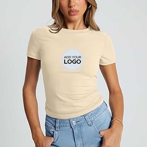 Camisetas para mujer Camisetas de manga corta con cuello redondo para mujer Tops de verano elásticos ajustados básicos informales - Product Image 3