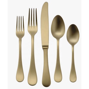 ชุดช้อนส้อมและมีดด้ามยาวทำจากสแตนเลสสตีลขัดเงาสีทองรอยัลที่น่าทึ่งชุดช้อนส้อมมีด - Product Image 1