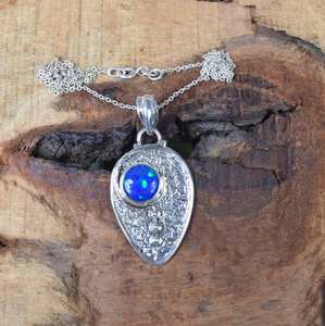 Lab <b>Blue</b> Opal Sterling Silver Pendant October Birthstone Handmade Jewelry Natural Gemstone <b>Necklace</b> Gift For Her - Product Image 3