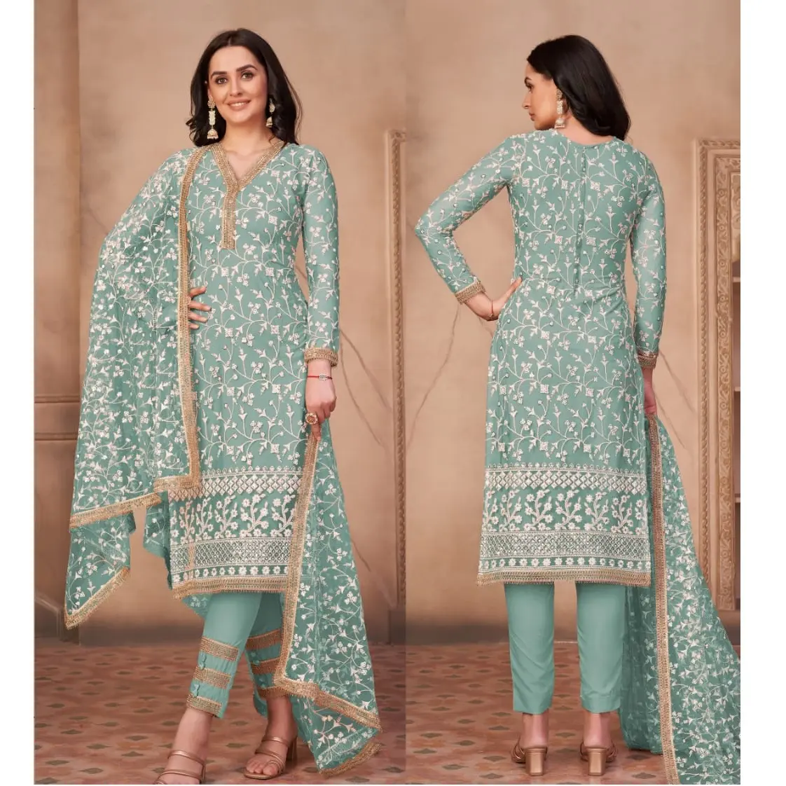 Indian and Pakistani Style Net With Embroidery Work Salwar Kameez Suit for Women Heavy Muslim Style Dress and Kurtis Lehenga