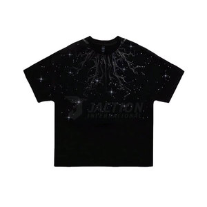 Street Wear Men's Loose Fit 100% Cotton Solid Printed Rhinestone T-<b>Shirt</b> - Product Image 5