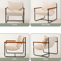 Fauteuil d'appoint moderne pour salon avec accoudoirs en bois, coussin en mousse déchiquetée, dossier solide, structure métallique robuste, beige, garantie