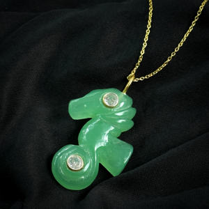 Pendentif en argent sterling 925 avec incrustation de pierre précieuse en chalcédoine verte naturelle en forme de hippocampe, tendance, pour femmes - Product Image 2