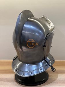 Casque en acier à visage ouvert de style médiéval européen avec visière, armure artisanale pour l'exposition, la reconstitution historique, la décoration et les collectionneurs - Product Image 4