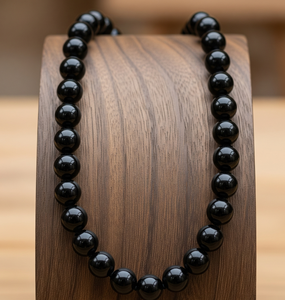 RUdra 18 pouces argent 925 serrure nouée à la main pour femmes guérison collier de perles en pierre d'onyx noir naturel troisième mode - Product Image 4