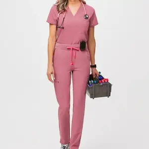 2024 vente en gros de haute qualité nouveau Style infirmière vêtements de travail à la mode rose hôpital bureau uniforme