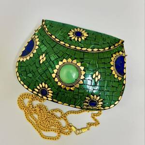 Luxe outre-mer à la main coupe pierre mosaïque métal sac pierre pochette ethnique indien femmes/filles mariée métal pochette fête fronde sac à main - Product Image 6