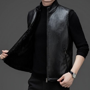 Gilet en cuir de vache pour homme, mode d'hiver, fermeture éclair personnalisée, veste en cuir véritable, coupe décontractée, 100% laine, gilet en cuir pour homme - Product Image 2