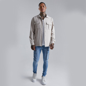 Top vente été arrivée hommes bleu pierre lavé Denim Cargo pantalon avec bouton braguette hommes respirant Cargo pantalon - Product Image 5