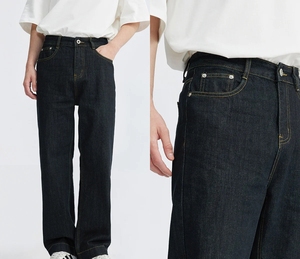 Pantalones vaqueros rectos drapeados sueltos versátiles Unisex personalizados lavado medio para verano Pantalones largos estilo coreano Casual Denim crudo - Product Image 1