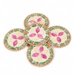 Posavasos de Ratán Natural con Diseño de Madreperla para Protección de Bebidas y Uso Elegante en el Hogar - Product Image 3