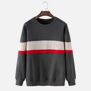 <b>Mens</b> Dark Gray <b>Sweatshirt</b> with White and Red Stripes Casual Crewneck Pullover Cotton Streetwear OEM ODM Wholesale - Product Image 1