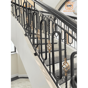 KHP Durable Wrought Iron Stair Railing Indoor Made In Vietnam Eco-Friendly Power Coated <b>Steel</b> For Long-Lasting Home Decorative. - Product Image 1
