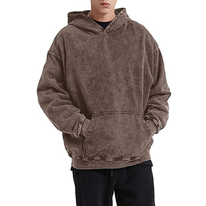 Precio al por mayor de algodón de los hombres de peso pesado ácido lavado pulóver sudaderas con capucha diseño único de gran tamaño ropa superior sudaderas con capucha de moda - Product Image 4