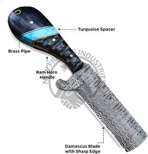Handmade 8\" Damascus Hunting Knife Full Tang Cowboy Skinning EDC Bull Cutter for Outdoor <b>Camping</b> Customizable OEM & ODM Support - Product Image 3
