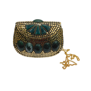 กระเป๋าถือกำมะหยี่คุณภาพสูงพร้อมเชือกผูกสีเขียวประดับหินกระเป๋าผ้ากำมะหยี่สำหรับผู้หญิง - Product Image 1