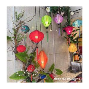 Linterna de seda tradicional vietnamita Hoi An, linterna de seda multicolor, entrega rápida, lista para enviar, linterna de bambú de seda colgante - Product Image 1